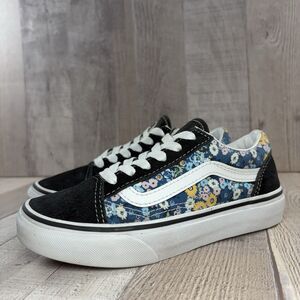 Vans Old Skool Floral Girl's Little Kids Size 1 Suede Skate Shoes Sneakers Black